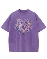 Damska koszulka oversize efekt sprania Kwiatowe Serce Kolory Fioletowa M