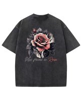 Damska koszulka oversize efekt sprania Kwiaty Piękna Róża Czarna M