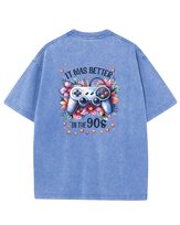 Damska koszulka oversize efekt sprania Lata 90 Gamer Szczęście Błękitna XL