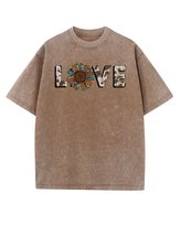 Damska koszulka oversize efekt sprania Miłość Love Kwiaty Brązowa 3XL