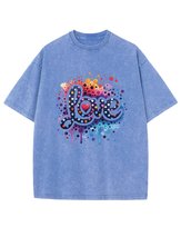 Damska koszulka oversize efekt sprania Miłość Love Muzyka Błękitna XL