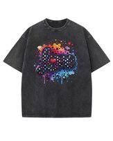 Damska koszulka oversize efekt sprania Miłość Love Muzyka Czarna L