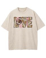 Damska koszulka oversize efekt sprania Miłość Love Piłka Nożna Beżowa S