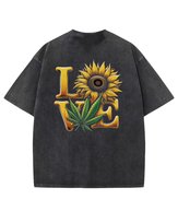 Damska koszulka oversize efekt sprania Miłość Love Słonecznik Czarna XXL