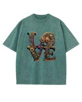 Damska koszulka oversize efekt sprania Miłość Love Steampunk Zielona 3XL