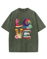 Damska koszulka oversize  efekt sprania Miłość Love Wakacje Khaki L