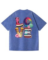 Damska koszulka oversize  efekt sprania Miłość Love Wakacje Niebieska XXL