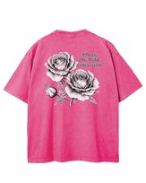 Damska koszulka oversize efekt sprania Monochromatyczna Róża Różowa XL