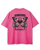 Damska koszulka oversize efekt sprania Motyl Samotnik Życie Różowa XL