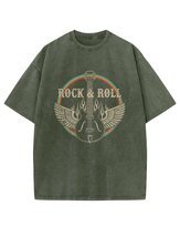 Damska koszulka oversize efekt sprania Muzyka Rock and Roll Khaki S