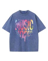 Damska koszulka oversize efekt sprania Muzyka Styl Odbicie Niebieska XXL