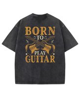 Damska koszulka oversize efekt sprania Muzyka Urodzony do Gitary Czarna M