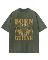 Damska koszulka oversize efekt sprania Muzyka Urodzony do Gitary Khaki XL