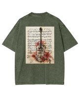 Damska koszulka oversize efekt sprania Nuty Muzyka Gitara Khaki XXL