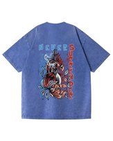 Damska koszulka oversize efekt sprania Orzeł Drapieżnik Moc Niebieska XXL