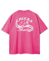 Damska koszulka oversize efekt sprania Perły Buty Młodzieżowy Różowa 3XL