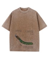 Damska koszulka oversize efekt sprania Piękny Paw Zwierzęta Brązowa L