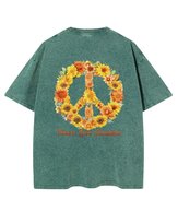 Damska koszulka oversize efekt sprania Pokój Miłość Słońce Zielona L