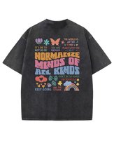 Damska koszulka oversize efekt sprania Pozytywne Myślenie Czarna S