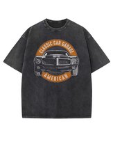 Damska koszulka oversize efekt sprania Samochód Muscle Car Czarna L