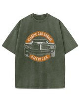 Damska koszulka oversize efekt sprania Samochód Muscle Car Khaki 3XL