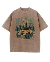 Damska koszulka oversize efekt sprania Samochód Terenowy Brązowa 3XL