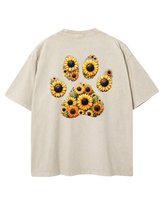 Damska koszulka oversize efekt sprania Słonecznik Łapa Psa Beżowa XXL