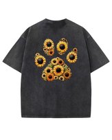 Damska koszulka oversize efekt sprania Słonecznik Łapa Psa Czarna S