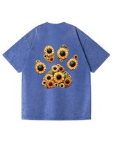 Damska koszulka oversize efekt sprania Słonecznik Łapa Psa Niebieska L