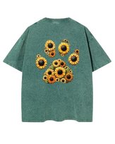 Damska koszulka oversize efekt sprania Słonecznik Łapa Psa Zielona XL