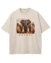 Damska koszulka oversize efekt sprania Słonie Safari Zwierzęta Beżowa XXL