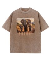 Damska koszulka oversize efekt sprania Słonie Safari Zwierzęta Brązowa L