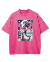 Damska koszulka oversize efekt sprania Szkielet Lata 80 Różowa XL