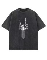 Damska koszulka oversize efekt sprania Szkielet Rock and Roll Czarna L