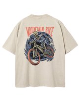 Damska koszulka oversize  efekt sprania Szkielet Rower Sport Beżowa 3XL