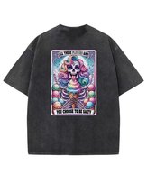 Damska koszulka oversize efekt sprania Szkielet Śmieszne Lody Czarna S