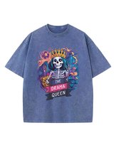 Damska koszulka oversize efekt sprania Szkielet Śmieszne Niebieska S