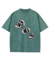 Damska koszulka oversize efekt sprania Trzy Czaszki Krzyk Zielona L