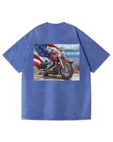 Damska koszulka oversize efekt sprania USA Harley Motocykl Niebieska 3XL