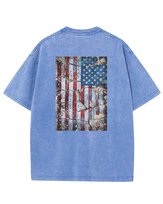 Damska koszulka oversize efekt sprania Vintage Flaga USA Błękitna XL