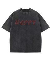 Damska koszulka oversize efekt sprania z napisem Szczęście Czarna M