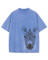 Damska koszulka oversize efekt sprania Zebra Afrykański Wzór Błękitna L