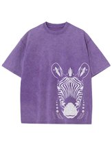 Damska koszulka oversize efekt sprania Zebra Afrykański Wzór Fioletowa 3XL