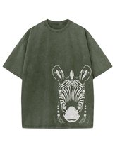 Damska koszulka oversize efekt sprania Zebra Afrykański Wzór Khaki XXL