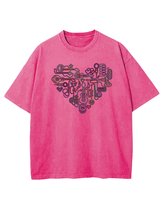 Damska koszulka oversize Muzyka Serce Walentynki Różowa L