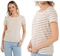 Damska Koszulka T-shirt Bawełniana w Paski Klasyczna BEŻOWA MORAJ M