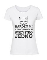 Damska koszulka  z nadrukiem - BARDZO MI Z TEGO POWODU WSZYSTKO JEDNO biały M Inna marka