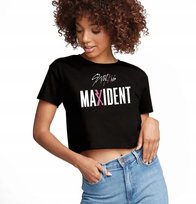 Damska Krótka Koszulka Czarna MAXIDENT Crop Top KPOP Muzyka Korea - Rozm L