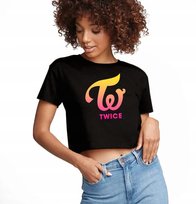 Damska Krótka Koszulka Czarna TWICE Crop Top KPOP Muzyka Korea - Rozmiar L