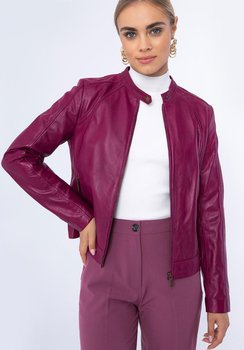 Damska kurtka skórzana klasyczna ze stójką różowa L - WITTCHEN